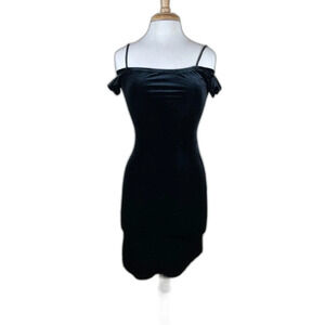 Planet Gold Black Velvet Party Dress Womens Size XS Fitted Cold Shoulder